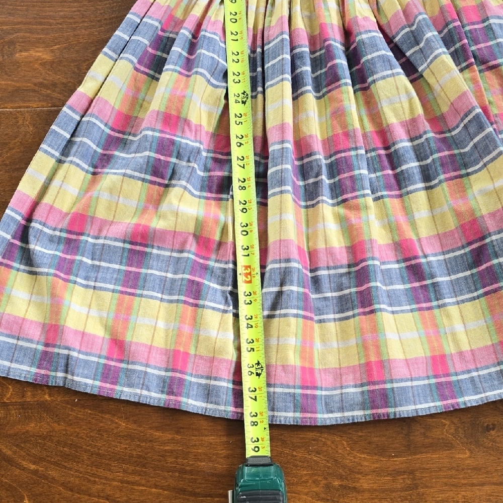 Lands' End Pastel Plaid Button‑Front Midi Dress — Pink, Yellow, Blue - Picture 3 of 7